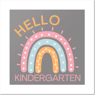 Hello Kindergarten Boho Rainbow Back to School Posters and Art